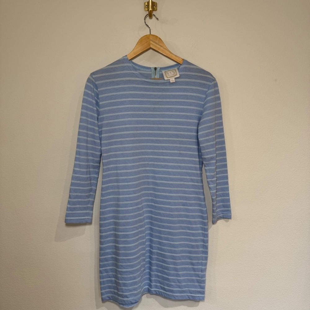 Sail to Sable Long Sleeve Striped MIni Dress Women's SM Light Blue Preppy
